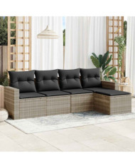 Salon de jardin 5 pcs avec coussins gris clair résine tressée | Mobilier & Déco