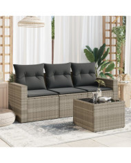 Salon de jardin 4 pcs avec coussins gris clair résine tressée | Mobilier & Déco