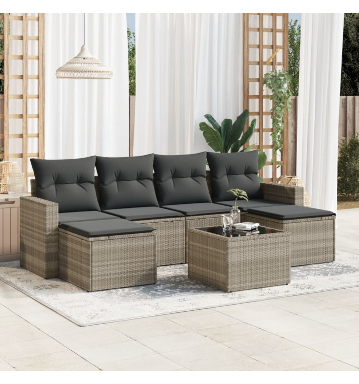 Salon de jardin avec coussins 7 pcs gris clair résine tressée | Mobilier & Déco