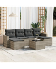 Salon de jardin avec coussins 7 pcs gris clair résine tressée | Mobilier & Déco