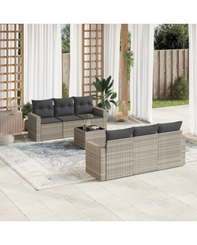 Salon de jardin avec coussins 7 pcs gris clair résine tressée | Mobilier & Déco