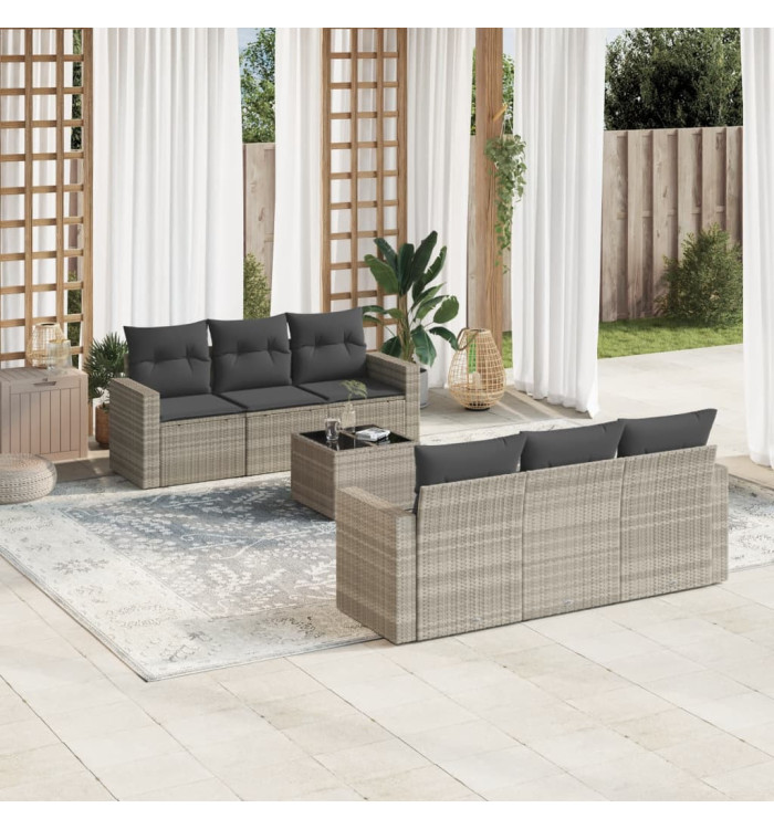 Salon de jardin avec coussins 7 pcs gris clair résine tressée | Mobilier & Déco