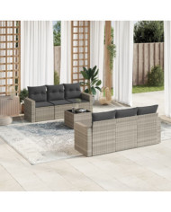 Salon de jardin avec coussins 7 pcs gris clair résine tressée | Mobilier & Déco