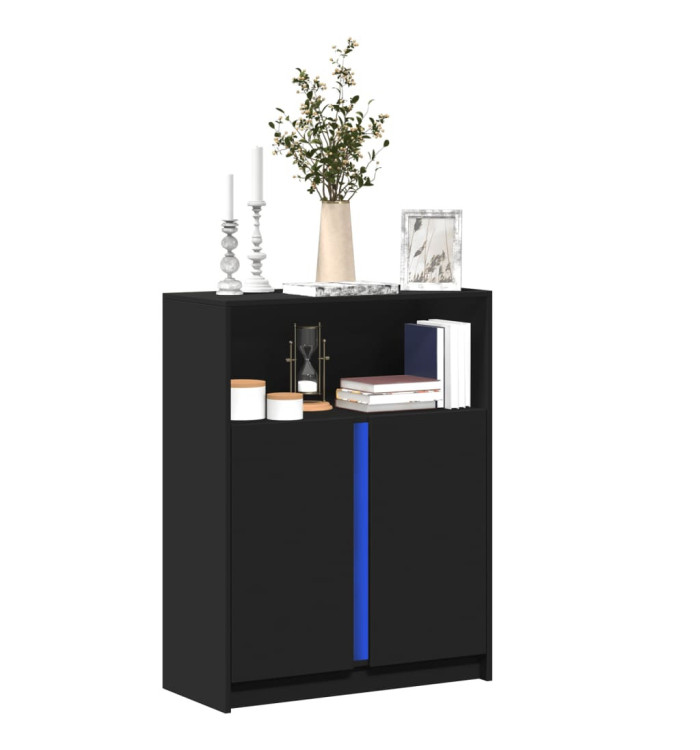 Buffet avec LED noir 77x34x100 cm bois d'ingénierie | Mobilier & Déco