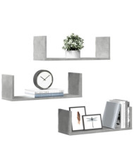 Étagères murales 3 pcs gris béton 58x18x18 cm bois d'ingénierie | Mobilier & Déco