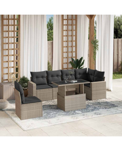 Salon de jardin avec coussins 7 pcs gris clair résine tressée | Mobilier & Déco