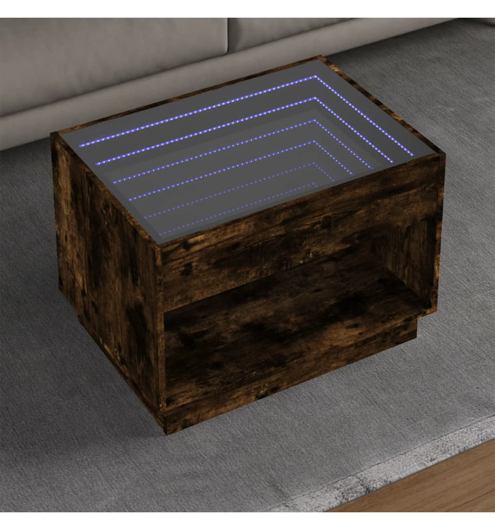 Table basse avec LED infini chêne fumé 70x50x50 cm | Mobilier & Déco