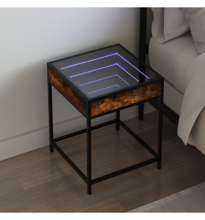 Table de chevet avec LED infini chêne fumé 40x40x51 cm | Mobilier & Déco