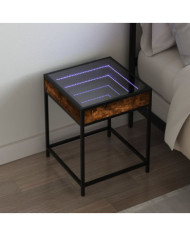 Table de chevet avec LED infini chêne fumé 40x40x51 cm | Mobilier & Déco