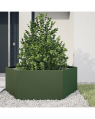 Jardinière vert olive hexagone 138x120x45 cm acier | Mobilier & Déco