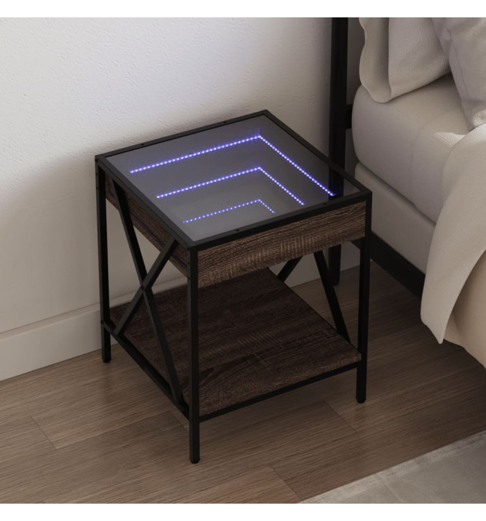 Table de chevet avec LED infini chêne marron 40x40x49 cm | Mobilier & Déco