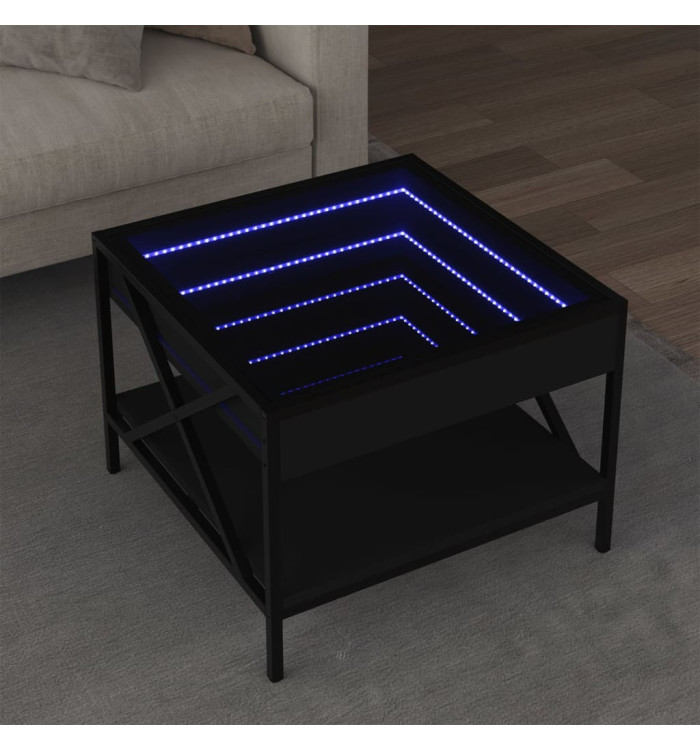 Table basse avec LED infini noir 50x50x38 cm | Mobilier & Déco