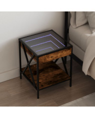 Table de chevet avec LED infini chêne fumé 40x40x49 cm | Mobilier & Déco