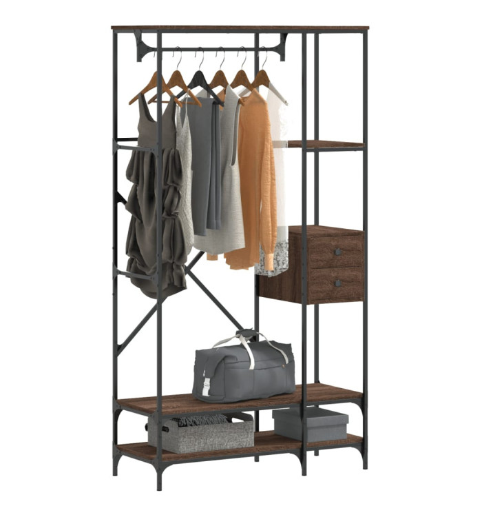 Porte-vêtements avec étagères chêne marron bois d'ingénierie | Mobilier & Déco