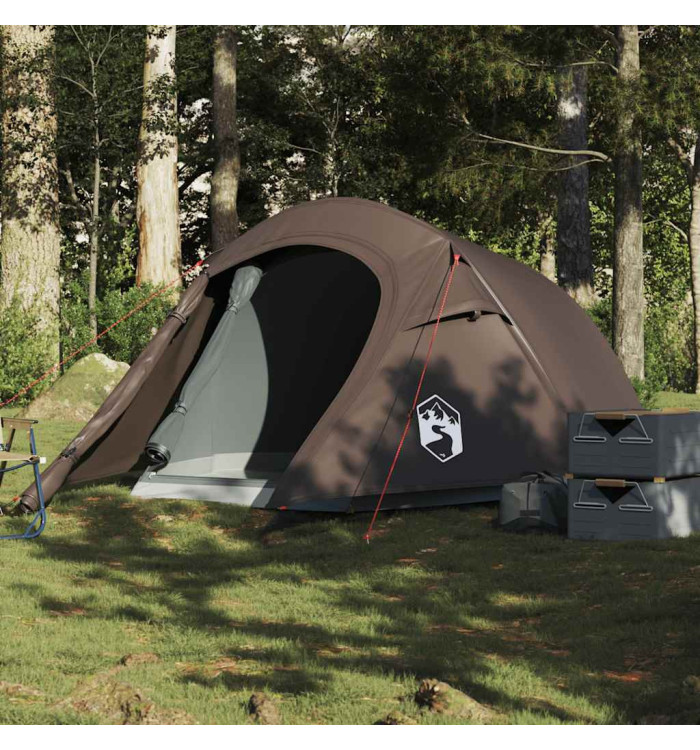 Tente de camping tunnel 3 personnes marron imperméable | Mobilier & Déco