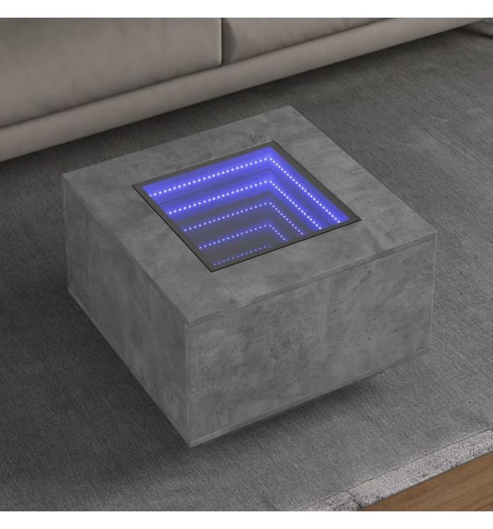Table basse avec LED gris béton 60x60x40 cm bois d'ingénierie | Mobilier & Déco