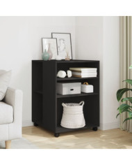 Table d'appoint avec roues noir 55x60x78 cm bois d'ingénierie | Mobilier & Déco