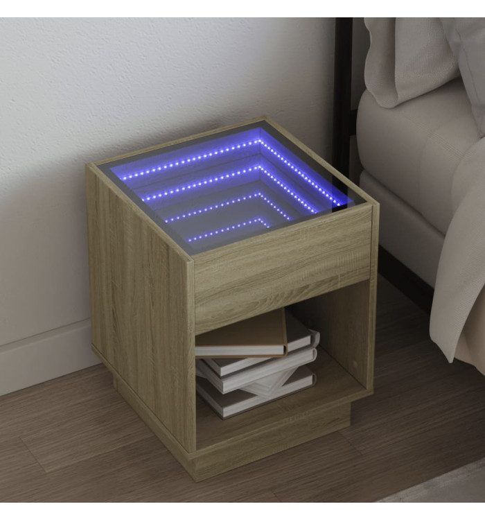 Table de chevet avec LED infini chêne sonoma 40x40x50 cm | Mobilier & Déco