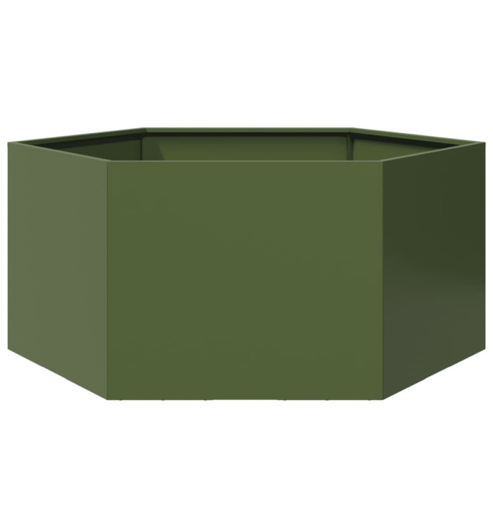 Jardinière vert olive hexagone 104x90x45 cm acier | Mobilier & Déco