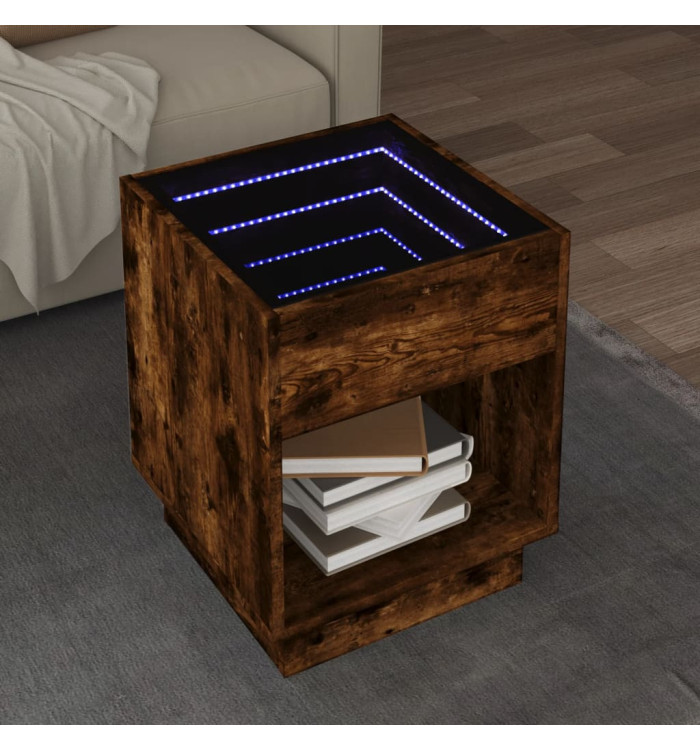 Table basse avec LED infini chêne fumé 40x40x50 cm | Mobilier & Déco