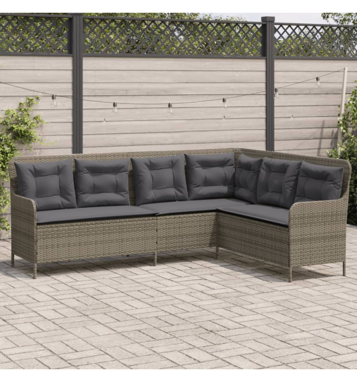Canapé de jardin avec coussins forme de L gris résine tressée | Mobilier & Déco
