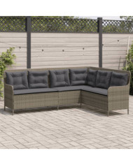 Canapé de jardin avec coussins forme de L gris résine tressée | Mobilier & Déco