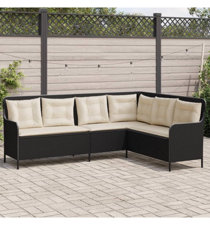 Canapé de jardin et coussins en forme de L noir résine tressée | Mobilier & Déco
