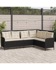 Canapé de jardin et coussins en forme de L noir résine tressée | Mobilier & Déco