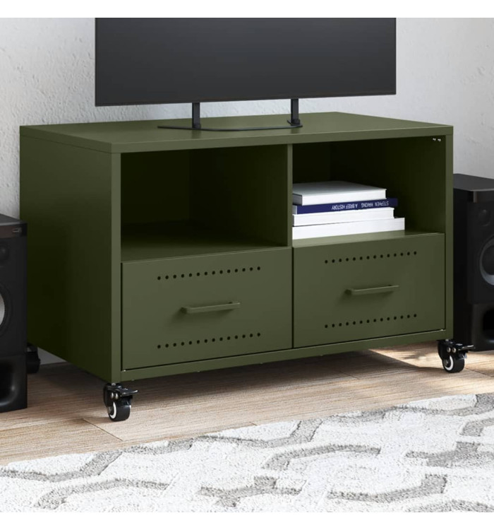 Meuble TV vert olive 68x39x43,5 cm acier | Mobilier & Déco