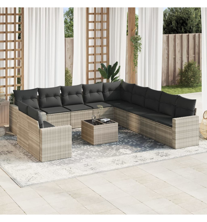 Salon de jardin avec coussins 12 pcs gris clair résine tressée | Mobilier & Déco