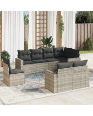 Salon de jardin 8 pcs avec coussins gris clair résine tressée | Mobilier & Déco