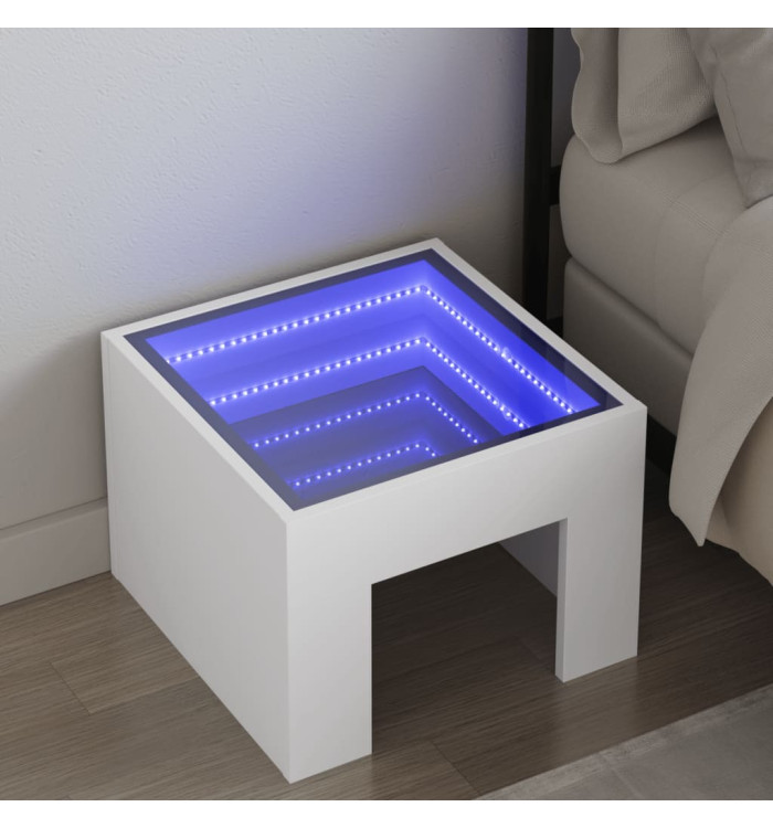 Table de chevet avec LED infini blanc 40x40x30 cm | Mobilier & Déco