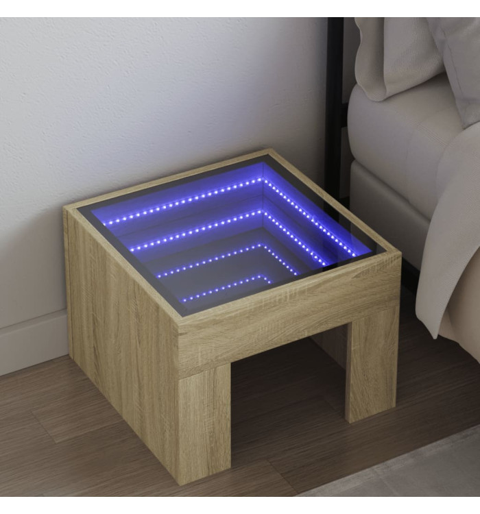 Table de chevet avec LED infini chêne sonoma 40x40x30 cm | Mobilier & Déco