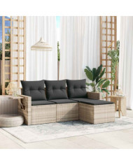 Salon de jardin 4 pcs avec coussins gris clair résine tressée | Mobilier & Déco