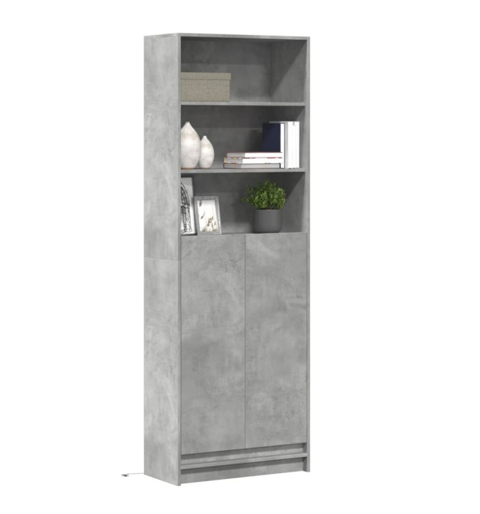 Buffet haut avec LED gris béton 69x32,5x200cm bois d’ingénierie | Mobilier & Déco
