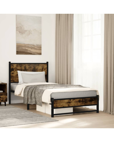 Cadre de lit en métal sans matelas chêne fumé 90x200 cm | Mobilier & Déco