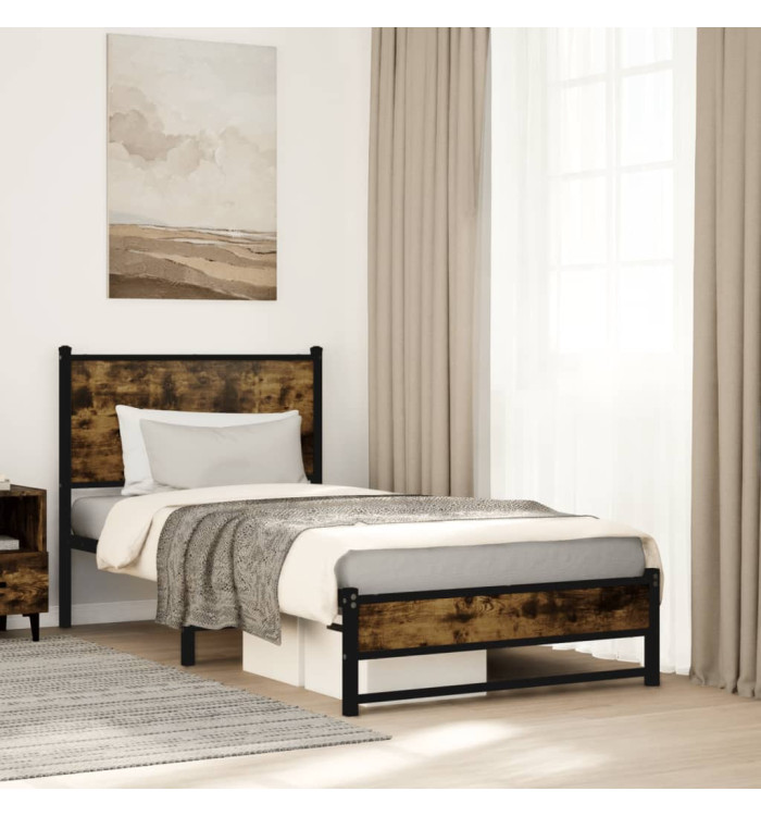 Cadre de lit en métal sans matelas chêne fumé 90x200 cm | Mobilier & Déco