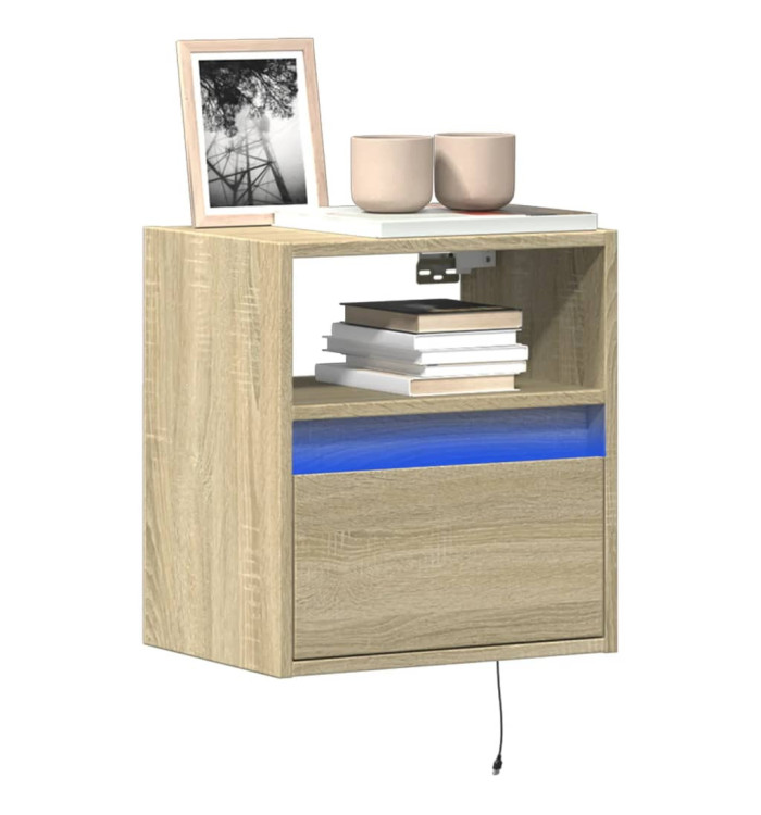 Meubles TV muraux lumières LED 2 pcs chêne sonoma 41x31x45 cm | Mobilier & Déco