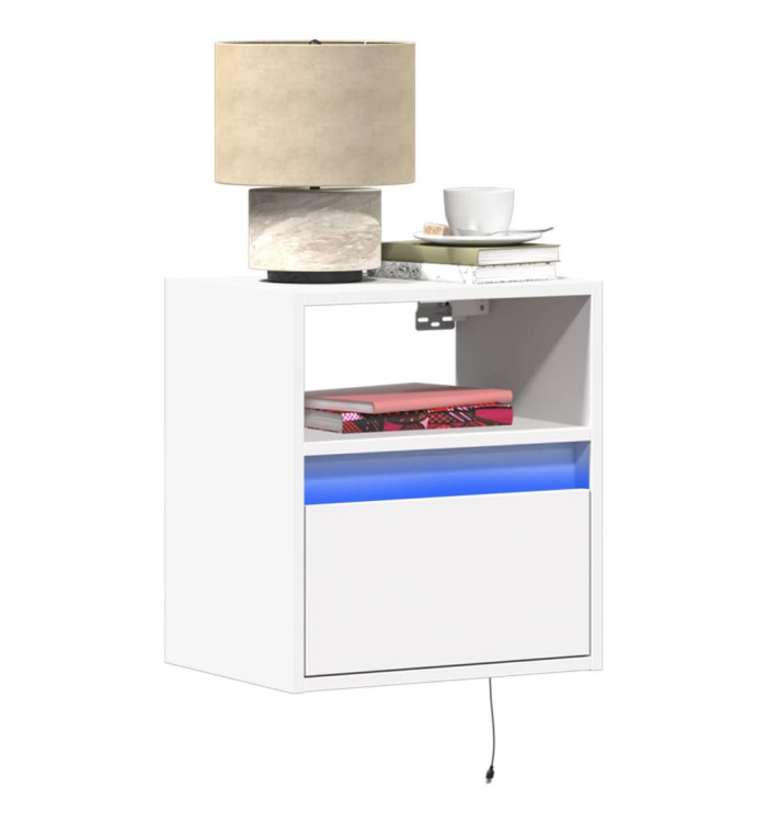 Tables de chevet murales avec lumières LED 2 pcs blanc | Mobilier & Déco