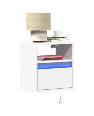 Tables de chevet murales avec lumières LED 2 pcs blanc | Mobilier & Déco