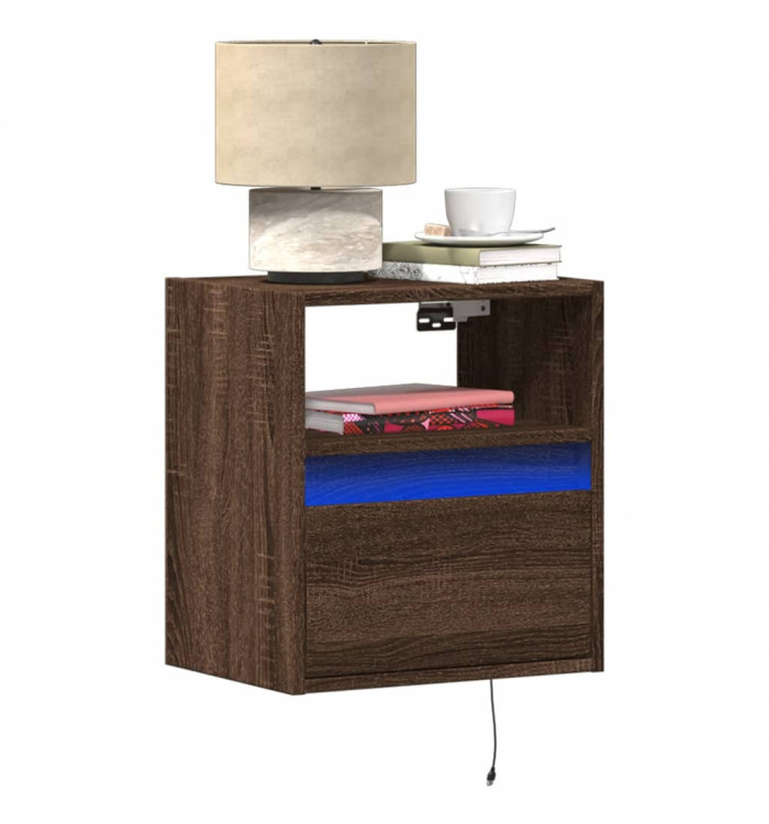 Tables de chevet murales avec lumières LED 2 pcs chêne marron | Mobilier & Déco