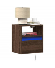 Tables de chevet murales avec lumières LED 2 pcs chêne marron | Mobilier & Déco
