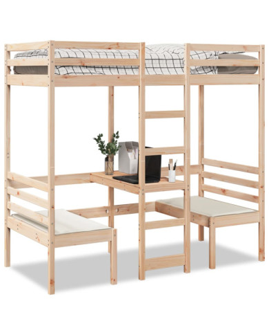 Lit mezzanine avec bureau et chaises 80x200 cm pin massif | Mobilier & Déco