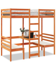 Lit mezzanine avec bureau et chaises brun cire 90x190 cm pin | Mobilier & Déco