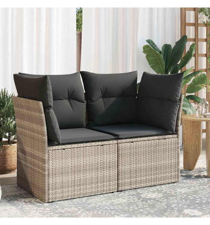 Canapé de jardin 2 places et coussins gris clair résine tressée | Mobilier & Déco