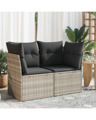 Canapé de jardin 2 places et coussins gris clair résine tressée | Mobilier & Déco