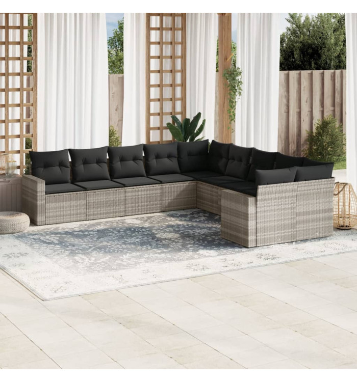 Salon de jardin avec coussins 10 pcs gris clair résine tressée | Mobilier & Déco