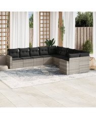Salon de jardin avec coussins 10 pcs gris clair résine tressée | Mobilier & Déco