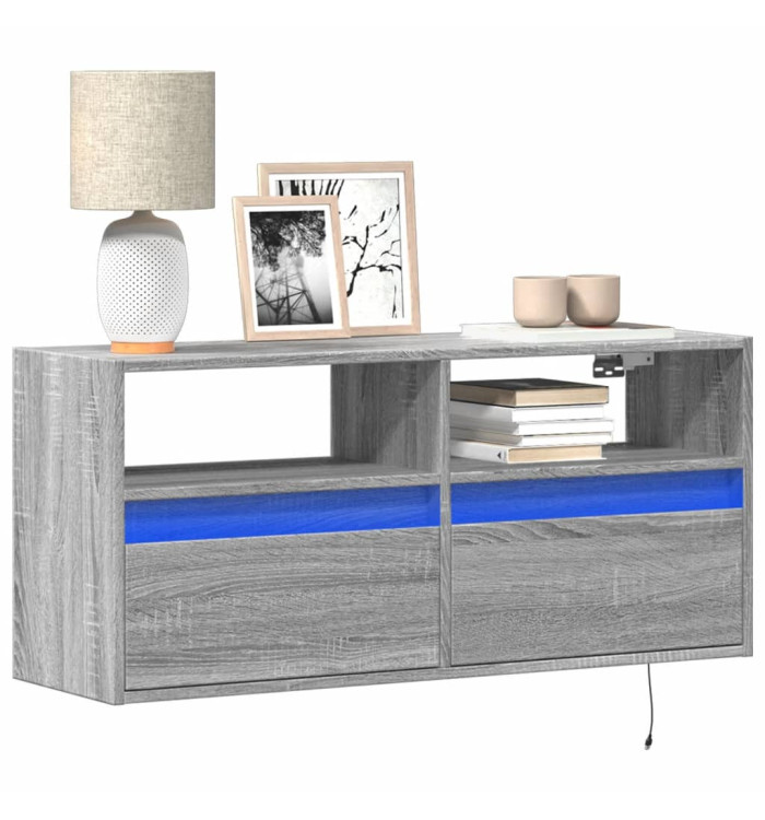 Meuble TV mural avec lumières LED sonoma gris 100x31x45 cm | Mobilier & Déco