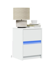 Armoires de chevet et lumières LED 2pcs blanc bois d'ingénierie | Mobilier & Déco